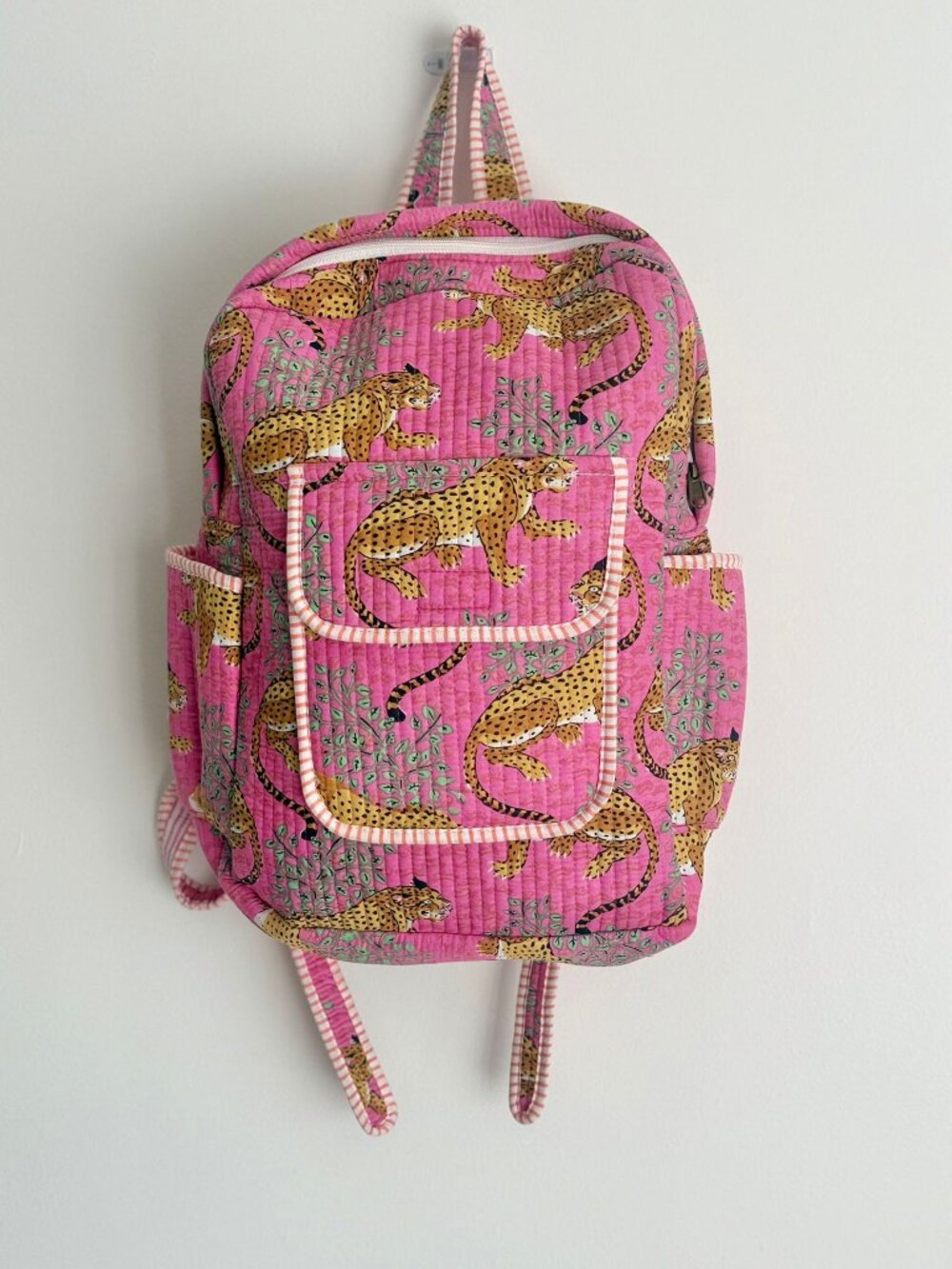 Handmade Quilted Cotton Backpack | Tiger Block Print School Bag | Shoulder Bag